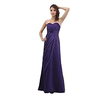 Purple Satin Strapless Side Draped Long Bridesmaid Dresses