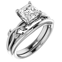 JEWELERYN Lovely Solitiare Bridal Ring Set, Excellent Asscher Cut 1 Carat, 925 Sterling Silver Bridal Ring Set, Diamond Ring 4-Prong Set, Valentine Gift For Her, Customized Rings For Her