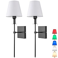 Wall Sconces Battery Operated Wall Light Set of 2，not Hardwired Sconce Fixture，Battery Powered Wall Lamp with Remote Dimmable-Easy to Install Not Wires,for Bedroom, Lounge, Farmhouse (Black)