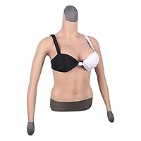 Silicone Breastplate Half Bodysuit with Sleeve D Cup Breast Forms for Crossdressers Drag Queen Mastectomy Transgender