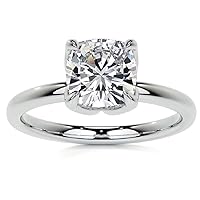 Moissanite Solitaire Halo Engagement Promise Ring, Sterling Silver with 18K White Gold, 1.0 ct Colorless VVS1 Clarity, Size 3-12