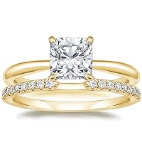 Moissanite Solitaire Engagement Ring, 1 CT Colorless Stone, 925 Sterling Silver Setting with 18K Gold Accent Band