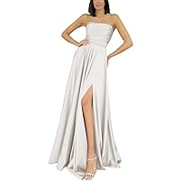 A Line Off Shoulder Satin Prom Dress for Women, Shiny Sequin Long Satin Formal Evening Party Gown with Side Slit