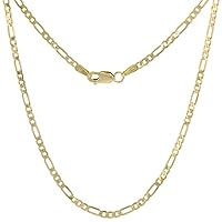 2-4 mm Solid Yellow 14k Gold Figaro Chain Necklaces & Bracelets for Women & Men Beveled Edges Lobster Clasp High Polish 8-28 inch