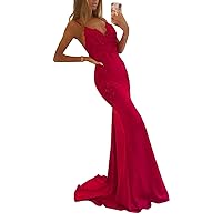 Women's Spaghetti Straps Evening Dresses Mermaid Beading Prom Party Gowns