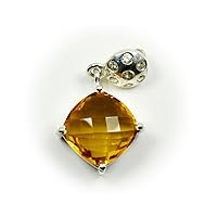 Natural Square Cushion Cut Citrine Pendant Necklace Sterling Silver Prong -Style For Girl Women