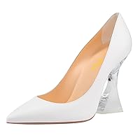 FSJ Women Sexy Pointed Toe Pumps Chic Transparent Chunky High Heel Slip On Closed Toe Office Lady Formal Wedding Party Dress Shoes Size 4-16 US