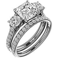 Moissanite Star Moissanite Ring Asscher 4.0 CT, Moissanite Engagement Ring/Moissanite Wedding Ring/Moissanite Bridal Ring Set, Sterling Silver Ring, Fancy Jewelry, Perfact Gifts for Love
