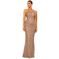 Women Strapless Sequin Sleeveless Tube Bodycon Club Dress Sparkly Glitter Sequin Cocktail Party Mermaid Long Formal Dress