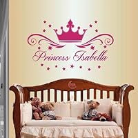 Wall Vinyl Decal Home Decor Art Sticker Princess Crown with Stars Customized Name Girl Kids Nursery Play Room Removable Stylish Mural Unique Design 376