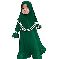 FYMNSI Newborn Baby Girls Muslim Abaya Dress and Hijab 2PCS Islamic Dubai Outfits Eid Ramadan Maxi Prayer Dresses Kaftan