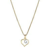 PEORA 14K Yellow Gold Genuine Diamond Heart Pendant for Women, Jewelry Gift for Her, with 18 inch Italian Chain