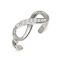 JewelryWeb Solid 925 Sterling Silver Adjustable Infinity Ribbon Cubic Zirconia Toe Ring (6mmx15mm)