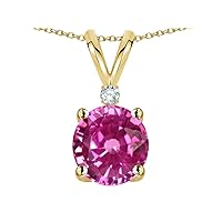 Solid 14k Gold Classic One Stone Round 7mm Pendant Necklace