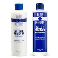 Blue Cross Hydrating, Moisturizing, Strengthening Cuticle Remover Oil with Lanolin + Extra Strength Callus Remover Gel for Heel or Feet, 16 oz each, 2 pack Bundle