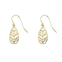 14K Two Tone Gold Hollow Hanging Earrings for Women/Height 20 MM x Width 7 MM