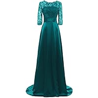 Women's High Neck Half Sleeves Lace Satin Mother of The Bride Groom Dress