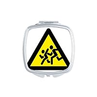 Warning Symbol Yellow Black Chase Prohibited Triangle Mirror Portable Compact Pocket Makeup Double Sided Glass