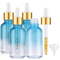 4 Pack Dropper Bottle 2 oz, 60 ml Light Blue Glass Eye Dropper Bottles with Golden Lid for Essential Oils with Labels and Funnel, Tincture Bottle with Measured Dropper