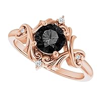 Love Band 1 CT Mid Century Black Diamond Engagement Ring 14k Rose Gold, Victorian Black Onyx Ring, Gothic Black Diamond Ring, Vintage Ring, Beautiful Ring For Her