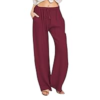 Women's Casual Straight Leg Pants Solid Color Casual Long Pants with Pockets Business Casual Trousers