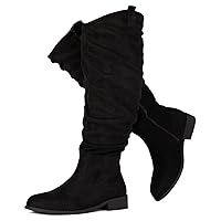 RF ROOM OF FASHION Women's Wide Calf Wide Width Western Knee High Low Heel Boots