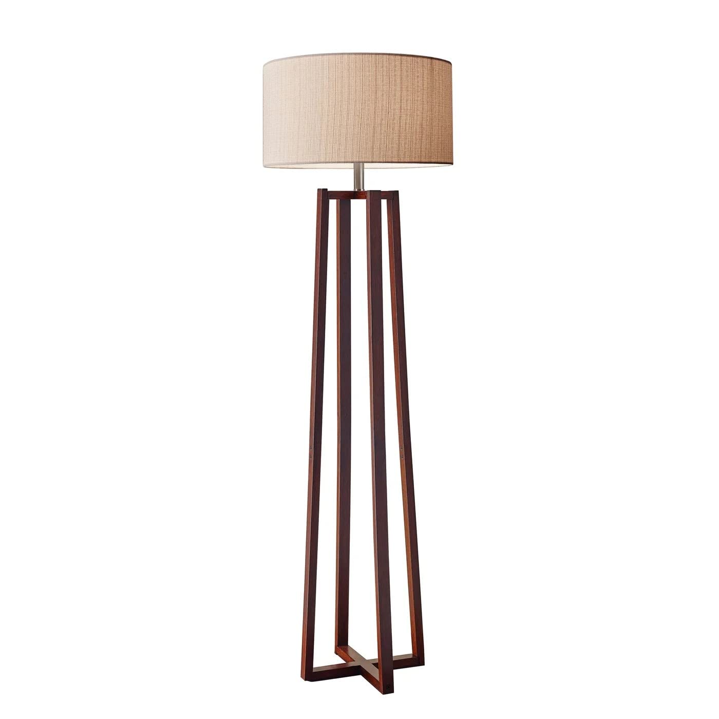 Adesso 1504-15 Quinn Floor Lamp, 60 in, 150 W Incandescent/CFL, Walnut Birch Wood, 1 Wooden Lamp , White