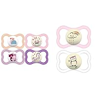 MAM Air Day & Night Baby Pacifier, for Sensitive Skin, Glows in The Dark, 16+ Months, Girl, 4 Count & Supreme Night Baby Pacifier, for Sensitive Skin, Patented Nipple, 16+ Months, Girl, 2 Count