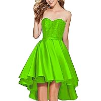 Women's Strapless Sweetheart Satin A Line Homecoming Dress Lace Up Short Cocktail Dress Bright Green