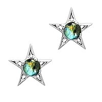 Multi Choice 0.75 Ctw Round Shape Gemstone 925 Sterling Silver Solitaire Star Stud Earring