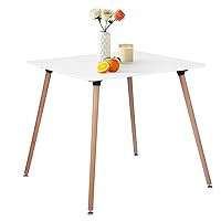 Square Dining Table 31.5 Inch for 2-4 People, Modern Functional White Table with Wooden Legs for Home Office Kitchen Dining Room Patio Small Spaces