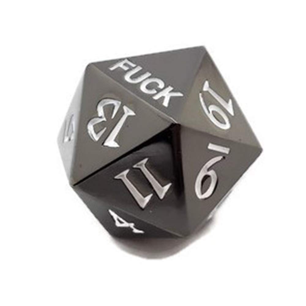 Metal D20 Fuck Dice Critical Fail F 20 Sided Die Set DND Black Gunmetal Color Number for Role Playing Game Dungeons and Dragons D&D Pathfinder Shadowrun and Math Teaching