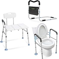 OasisSpace Bed Rail & Tub Transfer Bench 500lb & Stand Alone Toilet Safety Rail for Seniors and Disabled