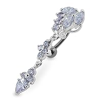 Jeweled Fancy Flower Dangling 925 Sterling Silver Belly-Navel Ring Body jewelry