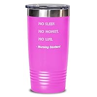 Nursing Student Tumbler No Sleep. No Money. No Life. Nursing Student Funny Gift Idea For Nursing Student 20oz, Pink