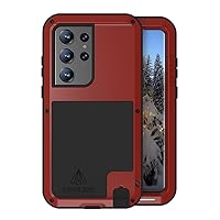 LOVE MEI for Samsung Galaxy S23 Ultra Metal Case, Outdoor Heavy Duty Rugged Aluminum Metal Military Bumper Shockproof Protection Case Cover【Without Tempered Glass】 for Samsung Galaxy S23 Ultra (Red)