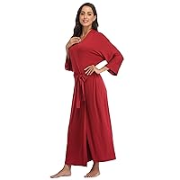 Women's Long Robes Soft Kimono Bathrobe Lightweight Sleepwear Maternity Dressing Gown Knit Wrap House Loungewear