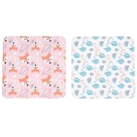 Fisher-Price Replacement Part Little People Snuggle Twins Playset - GKP69 ~ Replacement Blankets ~ Pink with Fox Print and White and Blue with Leaves