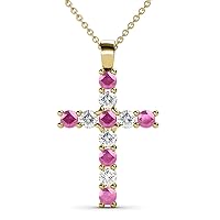Pink Sapphire & Natural Diamond (SI2-I1, G-H) Cross Pendant 0.85 ctw 14K Gold. Included 16 Inches 14K Gold Chain.
