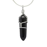 1pc Natural Gemstone Bullet Pendant Necklace Healing Crystal Stone Quartz Reiki Chakra Energy Rock 18 Inch Hypoallergenic Tarnish Resistant Women Men Jewellery