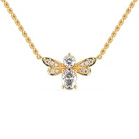 Certified Butterfly Design Pendant in 14K White/Yellow/Rose Gold with 0.18 Ct (IJ, I1-I2) Round Natural Diamond & 0.36 Ct (G-VS2) Oval Moissanite Solitaire Diamond & 18k Gold Chain Necklace for Women