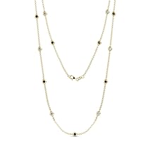 13 Station Black & White Natural Diamond Cable Necklace 1.40 ctw 14K Yellow Gold. Included 18 Inches Gold Chain.