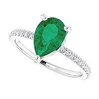Trendy Hidden Halo 2.5 CT Pear Shape Green Emerald Ring 14k White Gold, Under Halo Tear Drop Emerald Ring, Invisible Halo Pear Emerald Engagement Ring, Wedding Rings