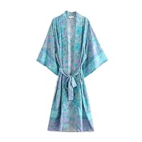 Autumn Solid Embroidery Floral Print Lace Up Long Cover-Ups Women Kimono