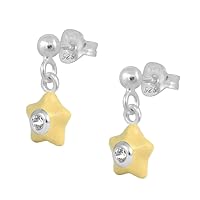Sterling Silver Girl's Simulated Birthstone Enamel Dangling Star Earrings