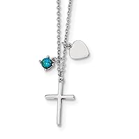 925 Sterling Silver Rhodium Plated Simulated Blue Opal Religious Faith Cross Necklace Jewelry for Women - 46 Centimeters