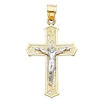 14ct Yellow Gold and White Gold Passion Religious Faith Cross Crucifix 19x30mm Necklace Jewelry for Women