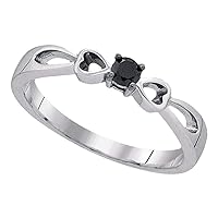 The Diamond Deal Sterling Silver Womens Round Black Color Enhanced Diamond Solitaire Promise Bridal Ring 1/10 Cttw