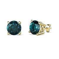 London Blue Topaz Four Prong Solitaire Stud Earrings 2.10 ctw 14K Yellow Gold
