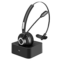 Giveet Bluetooth Headset for Cell Phones, Trucker Wireless Headset with Noise Cancelling Microphone, Charging Dock, Mute Function, 17h Talking Time for Home Office Call Center Skype Telephone PC